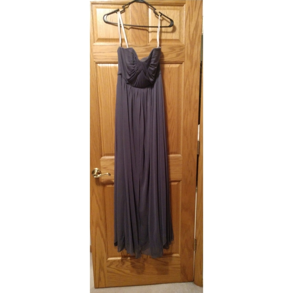 Long slate strapless dress